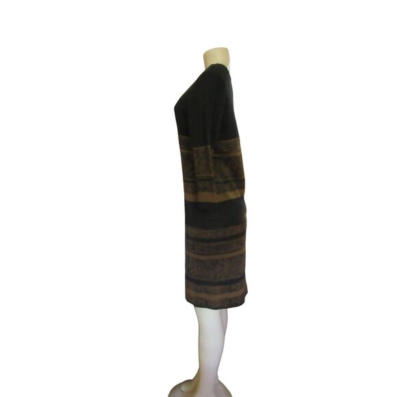 Peruvian Connection Black/Brown Aztec Print Pima Cotton Sweater Dress Size M - Picture 7 of 11